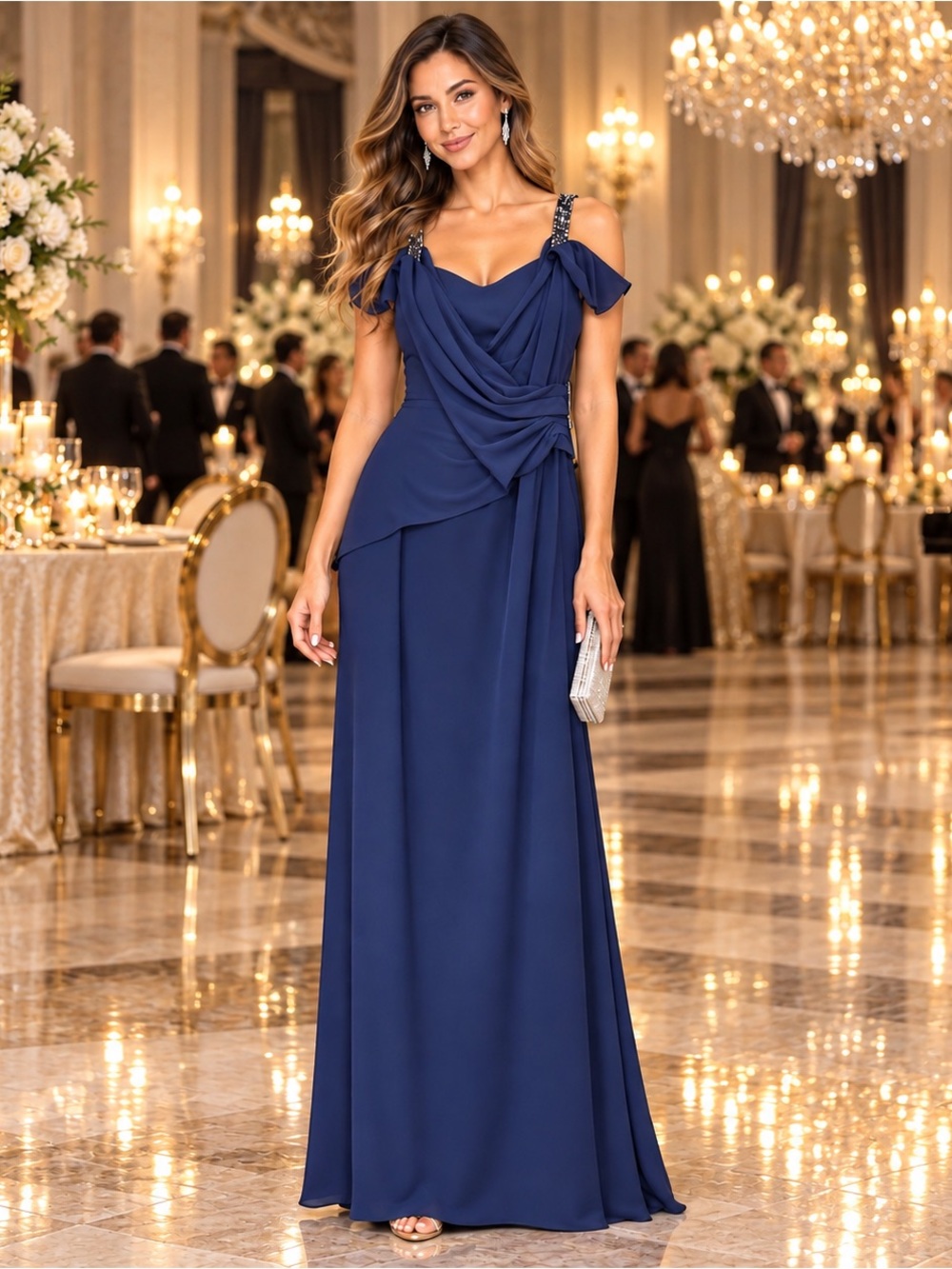 Lauren Ralph Lauren Navy Blue Formal Evening Gown Size 12 Holiday NYE